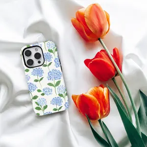 Hydrangea Tough Phone Case, MagSafe Compatible Protective Cover, Cute Aesthetic Design, iPhone 17 16 15 14 13 Pro Max S25 S24 S23