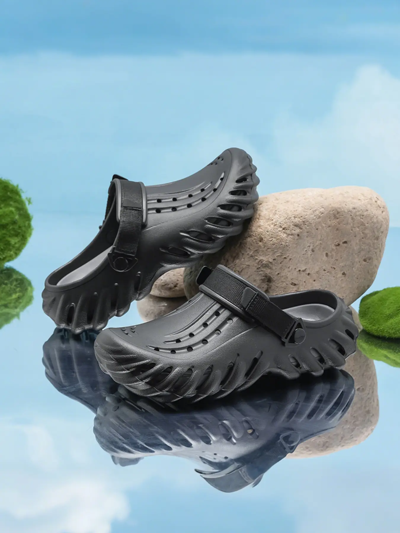 Men's Sporty Breathable Hollow Out Design Clogs, Textured Design Clogs, Casual Comfortable Non-slip Clogs, Fashionable Shoes for Outdoor Beach Camping, Water Clogs, EVA Beach Slippers, Footwear, Beach Resort Slippers