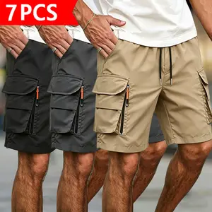7-Pack Men’s Quick-Dry Casual Shorts – Lightweight, Breathable Summer Outdoor Shorts with Secure Zippered Pockets, Stretch Athletic Shorts for Workouts, Hiking, Running, Golf, and Everyday Wear, Men’s Shorts, Loose-Fit Cut, Seven Pairs, Zipper Pockets, Dr