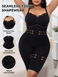 Seamless Plus Size Women's Underwear Waist Cinching Abdomen Lifting Shaping Lace Trim High Stretch Comfort Casual Compress Shapewear Body Shaper One-Piece