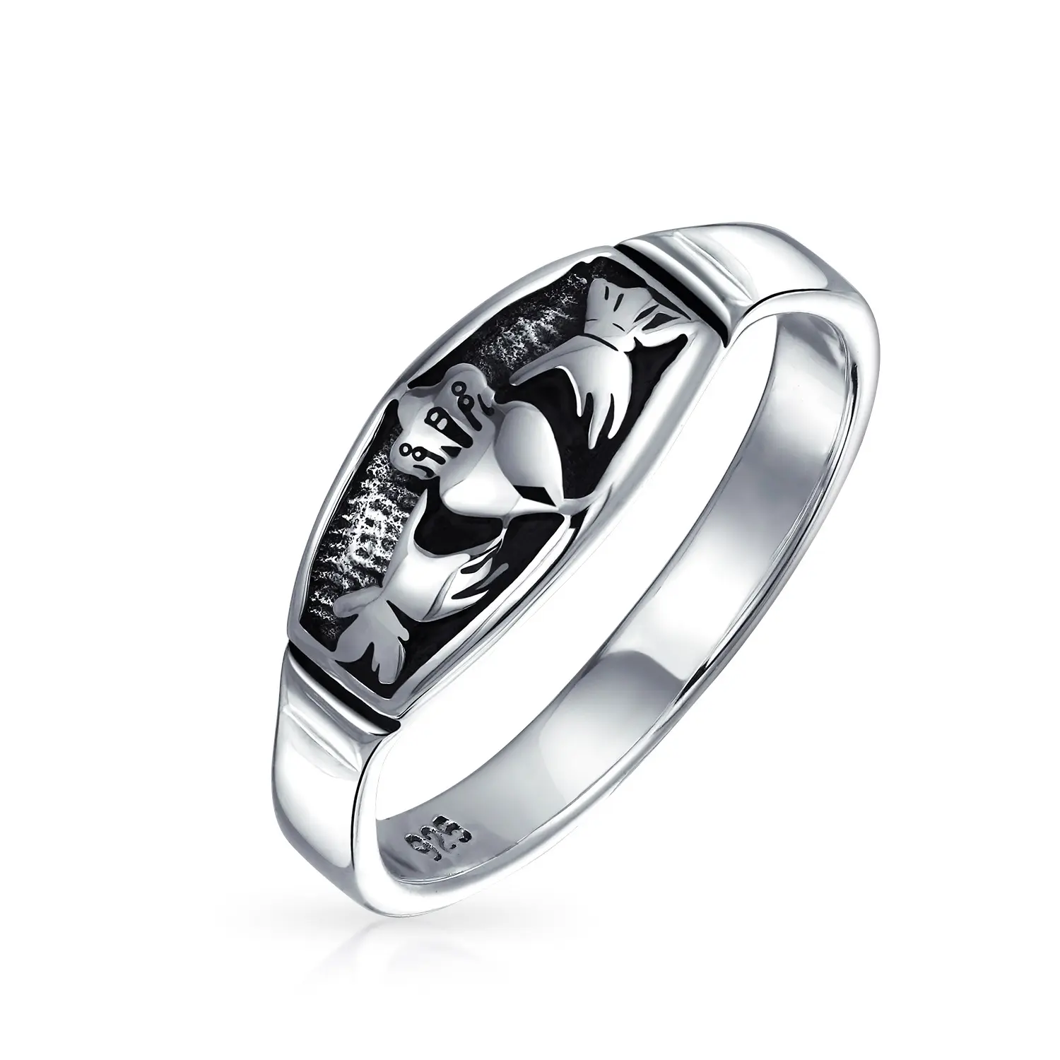 BFF Friendship Celtic Claddagh Band Ring Oxidized .925 Sterling Silver