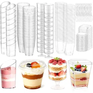 400 Pcs Dessert Cups with Lids and Spoons, 5 OZ Parfait Cups 3 OZ Plastic Desert Cups Clear Mini Shooter Cups for Party Reusable Small Appetizer Serving Fruit Cup Ice Cream Cake Pudding