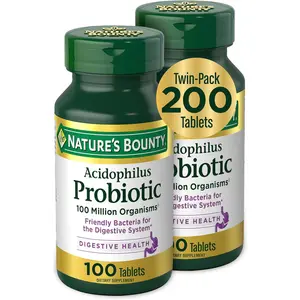 Nature's Bounty Acidophilus Probiotic, Daily Probiotic Supplement, Digestive Health, 200 Tablets, Twin Pack