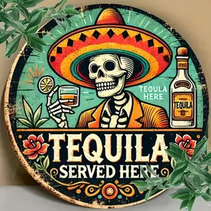 Vintage "Tequila Served Here" Round Metal Sign, Vintage Garage Signs, Wall Art for Home Living Room Bedroom Bar Cafe Garage, Wall Decor