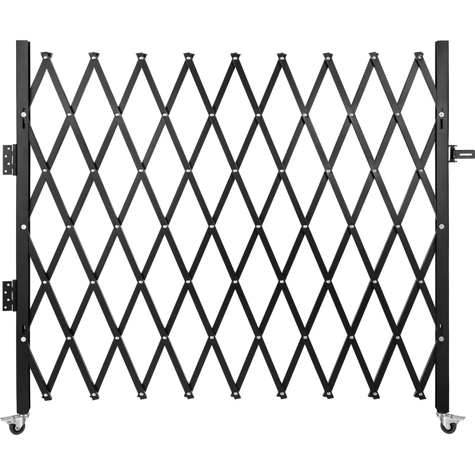 VEVOR Single Folding Steel Frame Security Gate, 6.5ft H x 7.5ft W, Flexible Expanding 360° Rotation Rolling Caster Barricade Gate with Padlock Keyset, Easy Installation Door Hardware for Home/Commercial Use