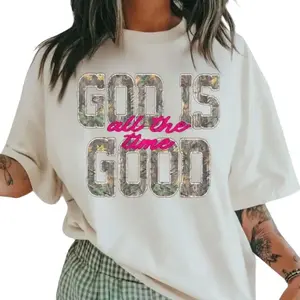 God Is Good All The Time Shirt, Retro Distressed Camo Christian Sweatshirt, western clothing, western tops, western outfits women, western cowgirl stuff, Jesus Shirt, punchy western 4