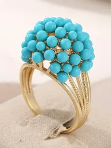 Vintage Faux Turquoise Hand Jewelry French Elegant Ring, Artisan Trendy Jewelry, Baroque Pattern, Zinc Alloy Material, All Seasons Accessory, Vintage Rings