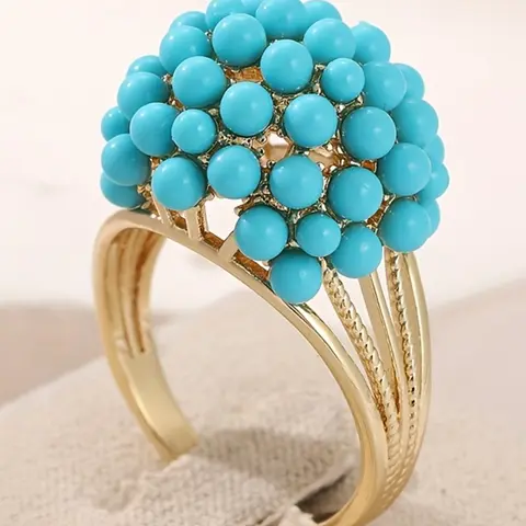 Vintage Faux Turquoise Hand Jewelry French Elegant Ring, Artisan Trendy Jewelry, Baroque Pattern, Zinc Alloy Material, All Seasons Accessory, Fashionable Jewelry, Vintage Rings
