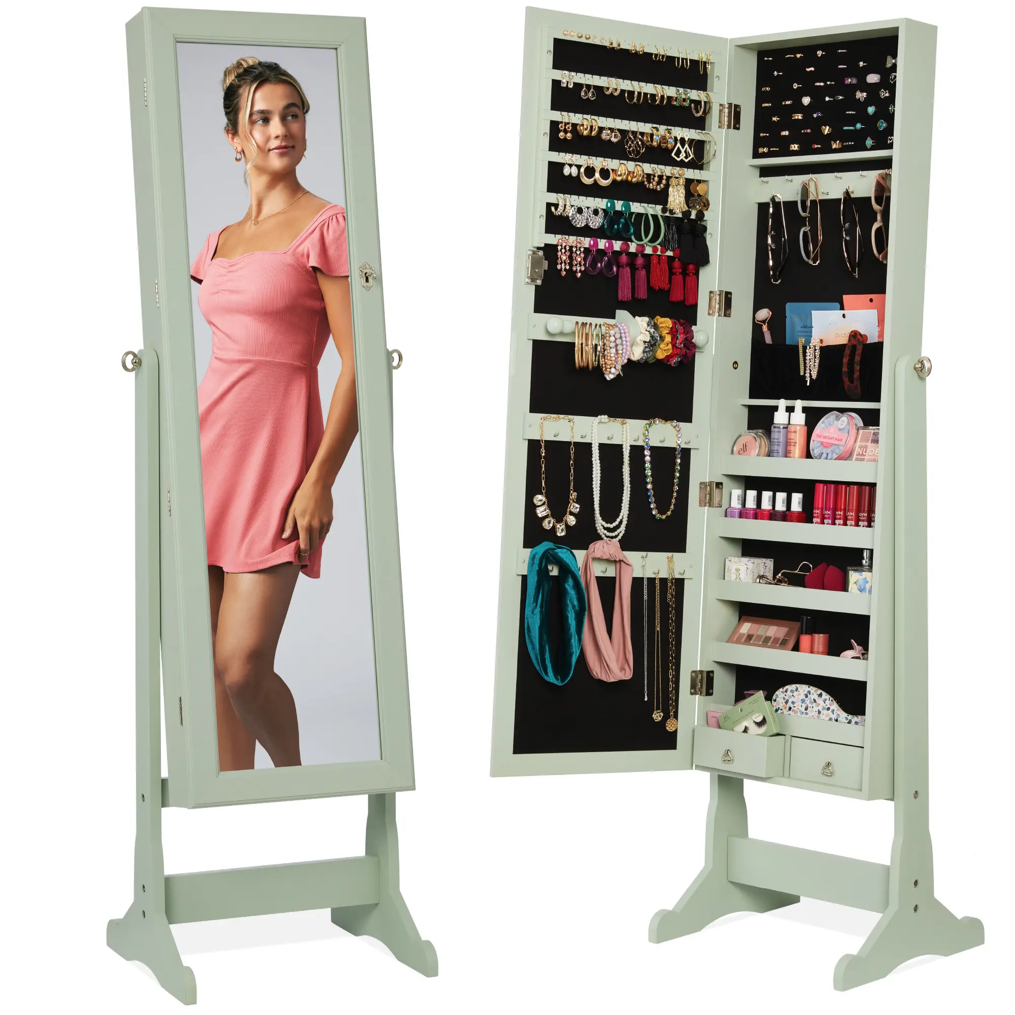 Best Choice Products Jewelry Armoire Cabinet, Full Length Mirror w/ Velvet Storage Interior, Lock Best Choice Products Jewelry Armoire Cabinet, Full Length Mirror w/ Velvet Storage Interior, Lock