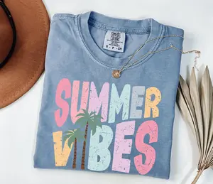 Comfort Colors Summer Vibes Shirt – Retro Beach Tee, Palm Tree Aesthetic, Distressed Pastel Summer Shirt, Surf Vibes Gift