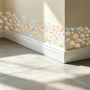 1Pc (30*100cm) Seashell Starfish Wave Border Sticker, Seaside Style Frosted Self-Adhesive Wall Decal for Living Room Bathroom Bedroom Skirting Line Decor