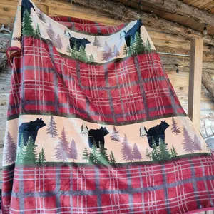 Bear Rustic Cabin Moose Blanket Soft Flannel FLEECE BORREGO Farmhouse Throw Blanket Gifts For Adults Cozy Blanket For Red Black Check Farmhouse Art All Season  Bed Home Decor KING SIZE