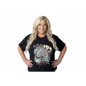 Black Checkered Spade Graphic T-Shirt Casual Fashionable Top Style