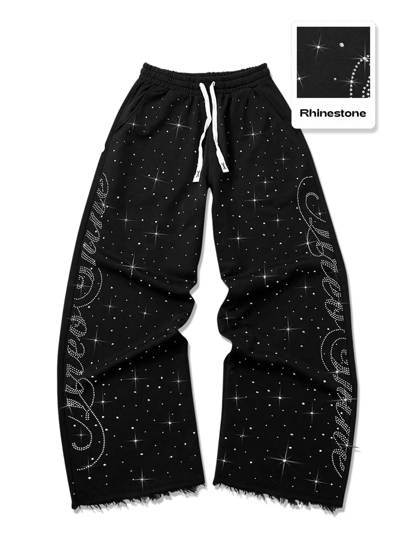 Men's Summer Drawstring Waist Sport Pants, Unique Rhinestone Letter Print, Trendy Straight Leg Joggers, Casual Outdoor Wear, Runner Pants