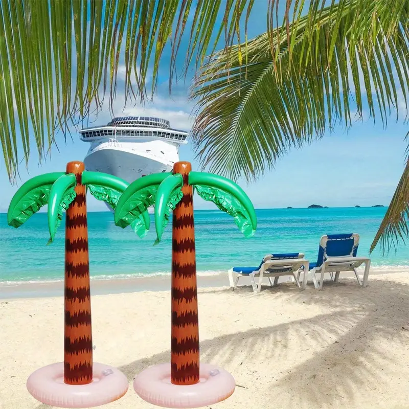 Set of 2 Tropical Party Decorations - Inflatable Palm Tree for Hawaiian Luau, Pool Party, Beach Theme Events, PVC, No Electricity Needed