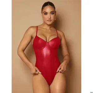 sSummerSolidColorPULeatherFashionSlimFitSuspenderBodysuit SilqueeWomen