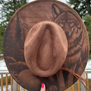 Wolf Engraved Fedora Hat