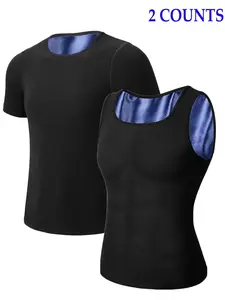 Men's Solid Round Neck Sauna Tank Top, Short Sleeve Sports Top, Fall Clothing Men, Breathable Comfortable Top for Gym Workout Running, Men Sport & Outdoor Clothing, Gym Tops & Gym Vest, Athletic Clothes