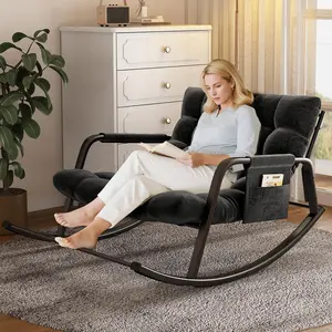 Double Papasan Chair with Cushion, Patio Rocking Chairs Indoor Outdoor, Oversized Modern Rocker Chairs for Living Room, Bedroom