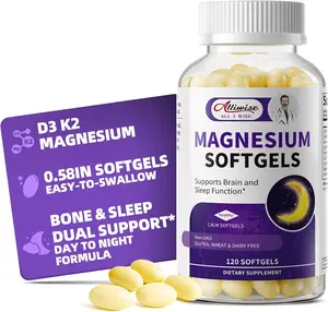 Magnesium Glycinate 400mg Softgels, High Absorption Magnesium Supplement, with Vitamin D3 & K2 for Sleep Relax Calm Muscle Bone Health, 120 Capsules