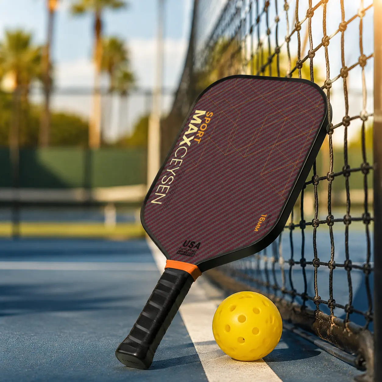 USAPA Approved T700 Carbon Fiber Pickleball Paddle, 16MM High Performance Lightweight Racket with Wide Face, Long Grip, Honeycomb Core, Artificial Leather, Vibration Reduction, Unisex for Adults, Ideal for Beginner Play, Gifting (Black, Orange), Couples,,