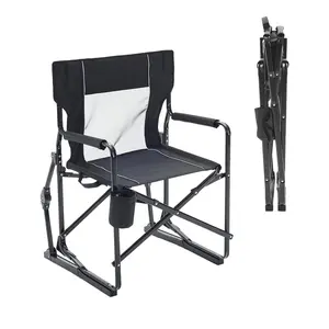 Camping Rocking Chair with Mesh Back, Breathable Outdoor Folding Chair for Adults, Portable Lawn Seat with Waterproof Armrests for Patio Beach