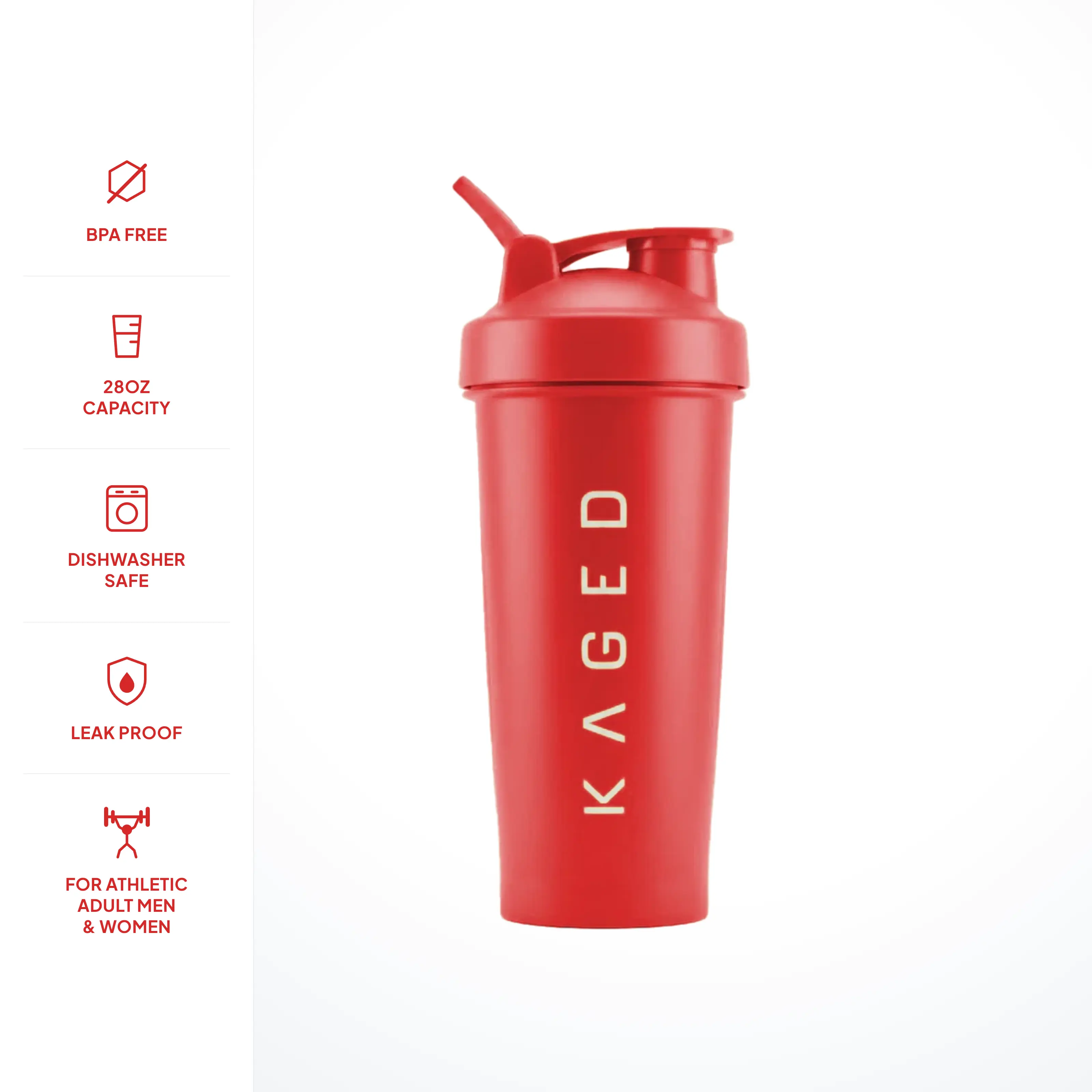 Kaged 28oz Protein Shaker Bottle for Men & Women, Crimson | BPA-Free Leak-Proof Shaker Cup with Wire Whisk Ball for Protein, Pre-Workout, Creatine & BCAA | Dishwasher Safe Gym Essentials Water Bottle