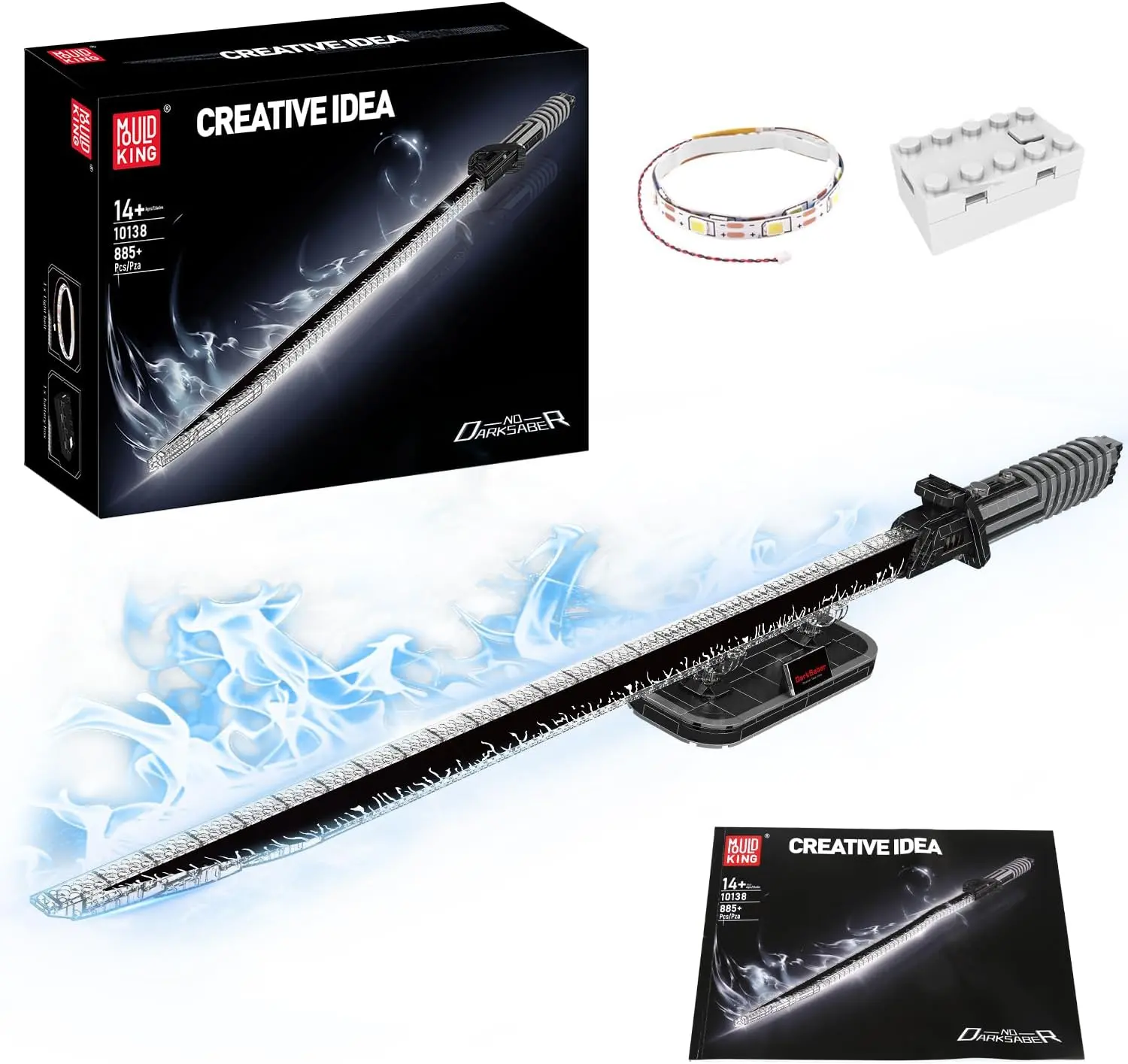Mould King Creative Dark Saber Building Set - 45.67 in Easy-to-Assemble Rechargeable LED Dueling Lightsaber with Display Stand, DIY STEM Model Kit (885+ PCS) for Kids 8+, Collectible Sci-Fi Toy & Gift Idea