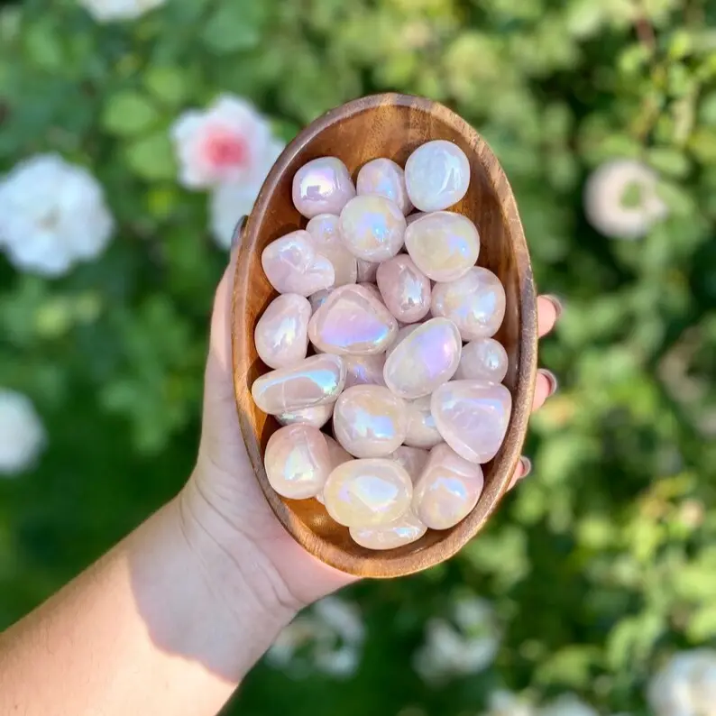 Natural Rainbow Rose Aura Quartz Tumbled Chunks Rough Pocket Rocks Healing Chakra Crystal Mineral Specimens DIY Crystal Stone(3 Pieces)