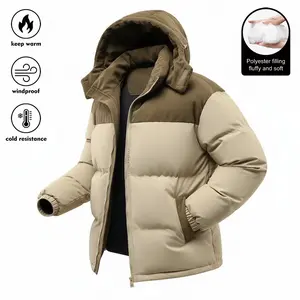 Men's Casual Fleece-Lined Winter Coat with Removable Hood Warm Color-Blocked Cotton Jacket for Couples' Style Outerwear Top Keep Warm Windproof Cold Resistance Hooded