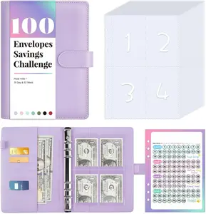 100 Envelopes Money Saving Challenge, Savings Challenges Book with Envelopes & Challenge Tracker, Motivational Process to Save $5050, Money Saving Binder 100 Pocket Pre-numbered, Purple