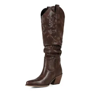 Cowboy Boots for Women Slouchy Knee High Cowgirl Boots Pointed Toe Western Cowboy Pull on Boot Fall Winter Boots