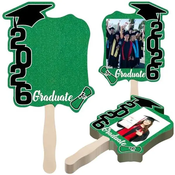 24 Pack Class of 2026 Graduation Fans with Handle Double Sided Grad Photo Props for Keepsake Gifts Graduation Party Supplies