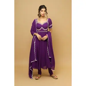 Dark Purple Anarkali Suit Set (Set Of 3)