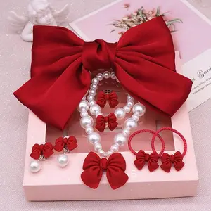 Children's Necklace suit Cute Bow Pearl Necklace Girls Jewelry Student Gift