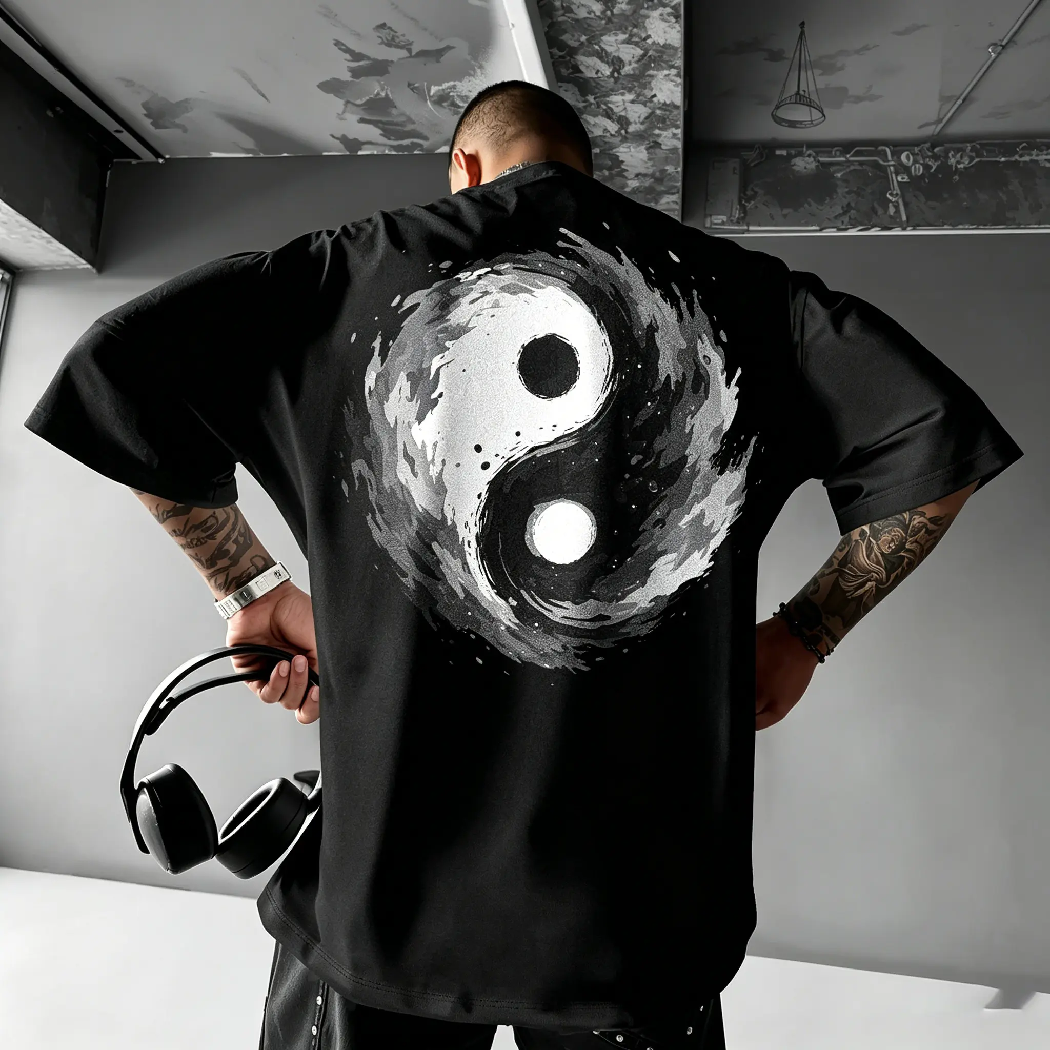 Graphic Tees Summer Men'S Yin Yang Print T-Shirt - Casual Regular Fit Summer T-Shirt, Asymmetrical Design Pure