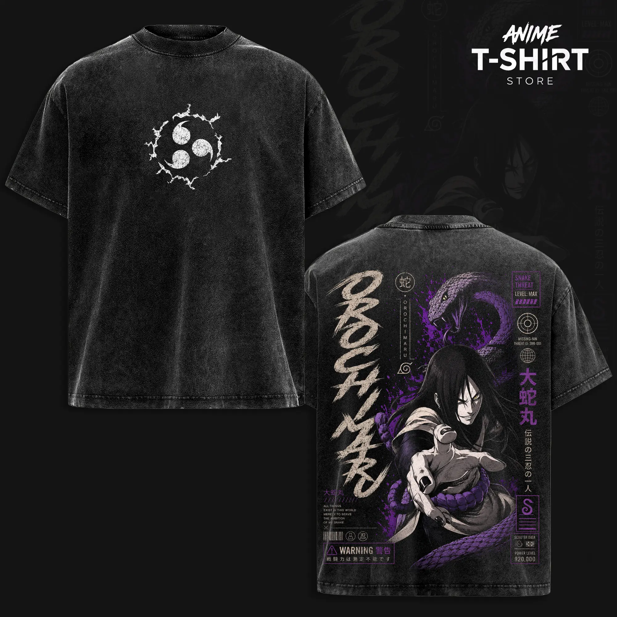 Orochimaru Naruto Shippuden Vintage Washed Anime T Shirt, Legendary Sannin Snake Graphic Tee, Oversized Heavyweight Cotton Streetwear, Unisex Manga Fan Gift