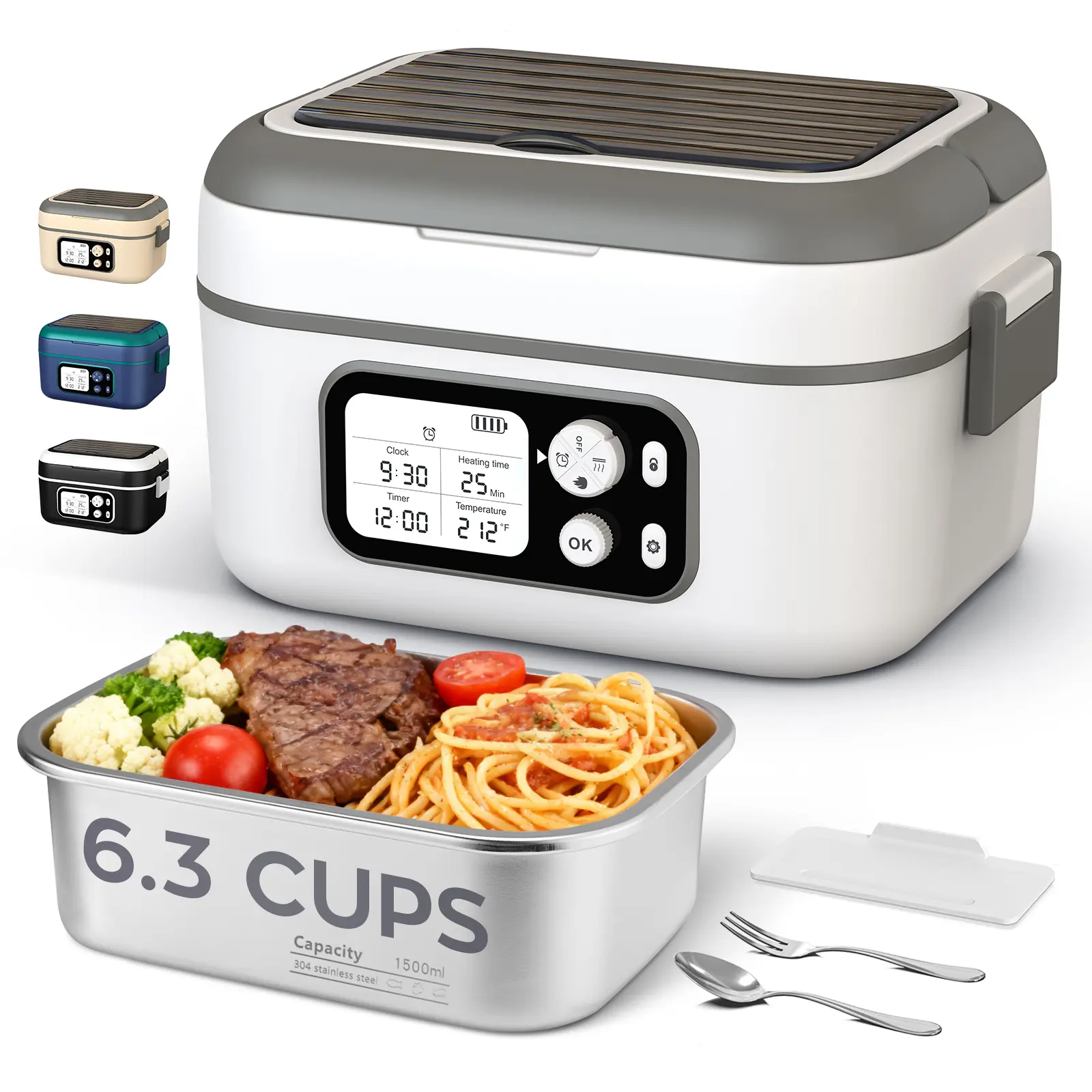 summerwins Cordless Electric Lunchbox, 1.5L BPA-Free Non-Toxic Leak-Free Self-Heating Battery-Powered Food Warmer with Automatic Heating, Portable Meal Prep-Friendly for Work, Travel (Tableware, Lid Included), Leak-Free Lunch Boxes