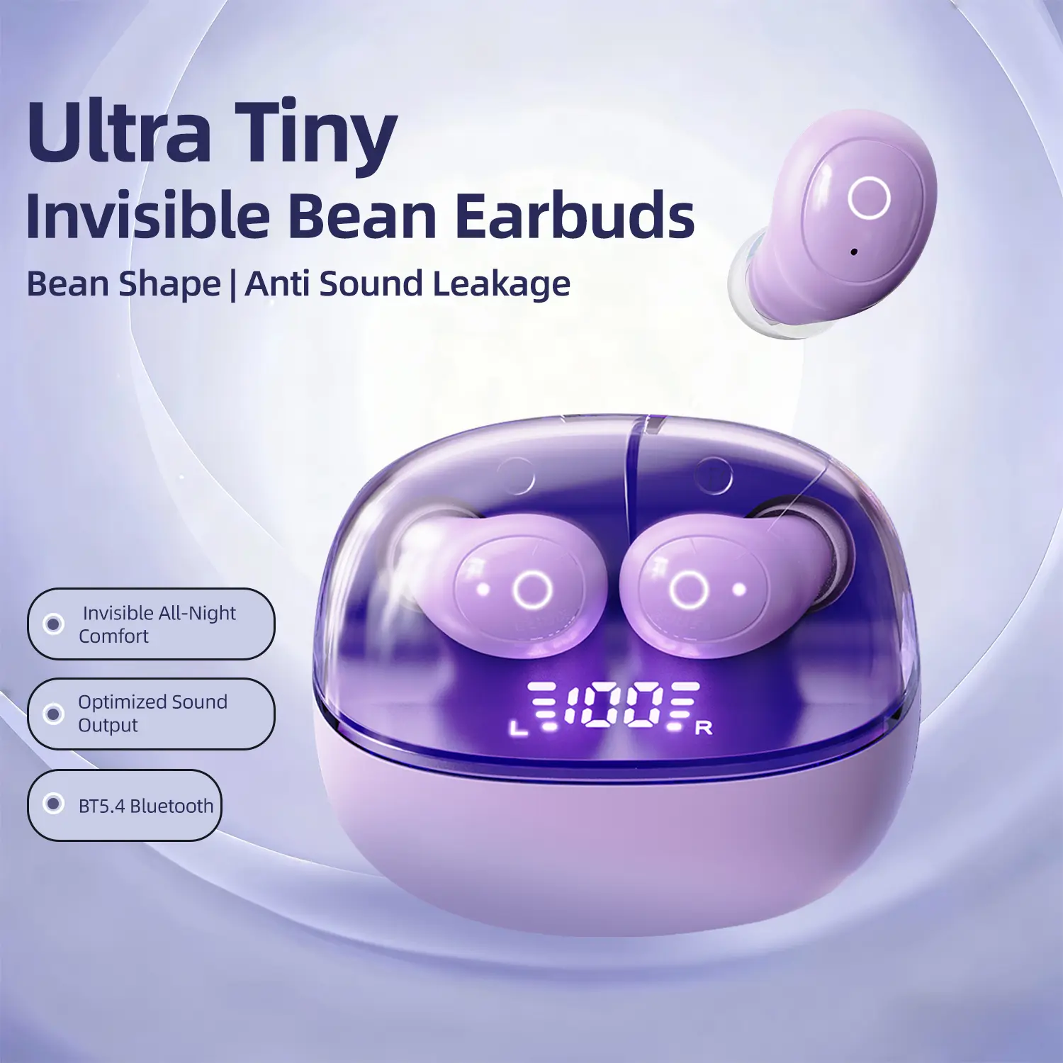 Ultra Mini Invisible Bluetooth Sleep Earbuds - Hidden Flat Earbud, Super Flat Low-Profile In-Ear Wireless Headphones with Noise Isolation, No Ear Pain for Side Sleeping, Office Use, Mini Wireless Earphones In-Ear Headphones