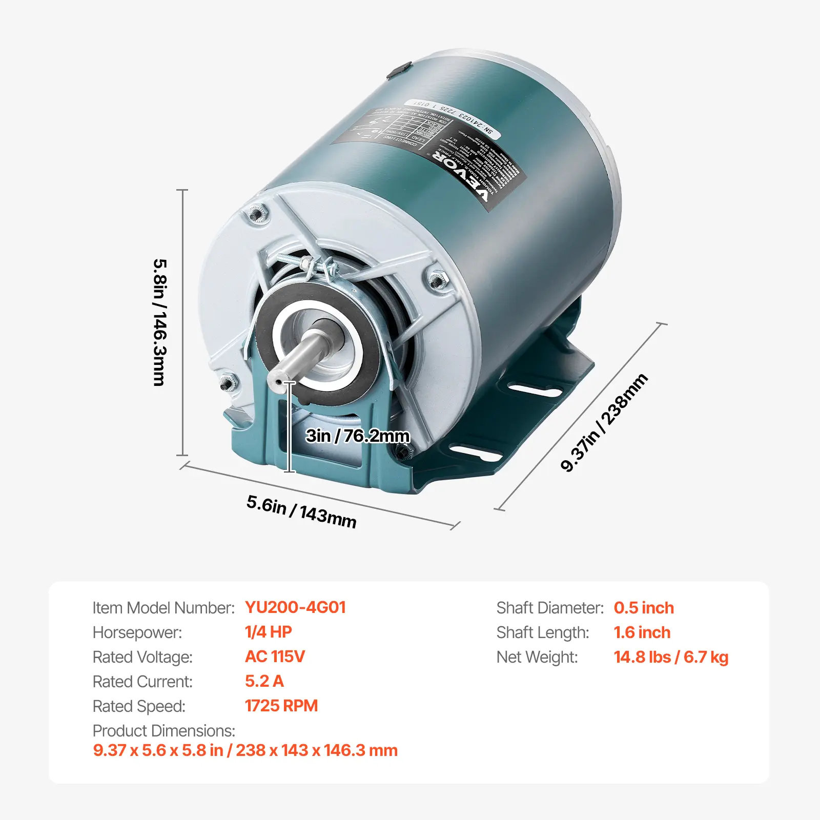 【fathersdaygift】VEVOR 1/4HP Furnace Blower Motor 1725RPM, 115V 5.2A ...