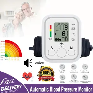 Upper Arm Blood Pressure Monitor with Voice Broadcast, Large Backlight Display, 60-Second Fast Reading, 2 Users 198 Memory Sets, Portable Home Health Care Device (Batteries Not Included)