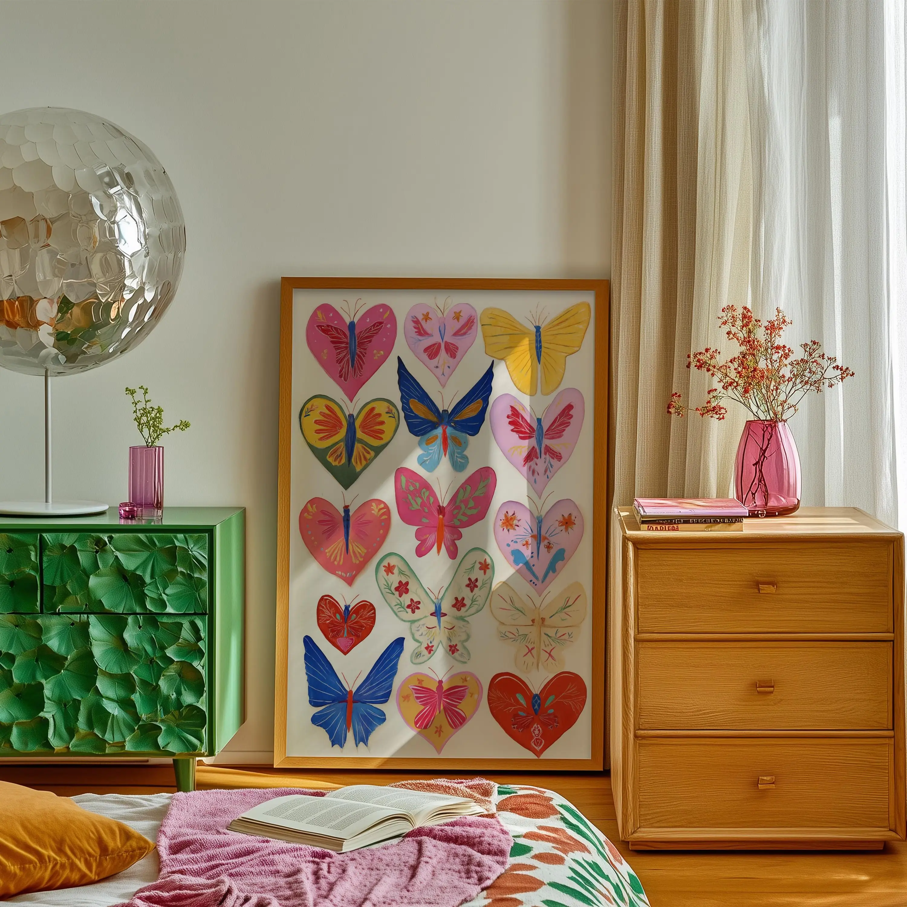 Butterfly Heart Wall Art Poster Unframed  : Colorful Boho Nursery Decor