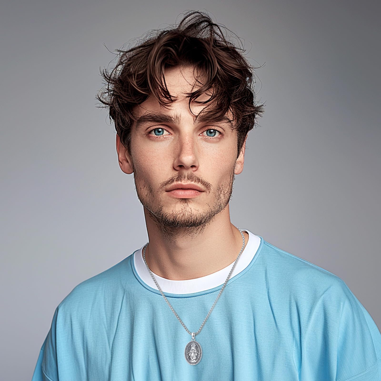 Audinceed Miraculous Medal Necklace for Women, 925 Sterling Silver Saint of Faith and Divine Catholic Medal Pendant Amulet Religious Jewelry Gift