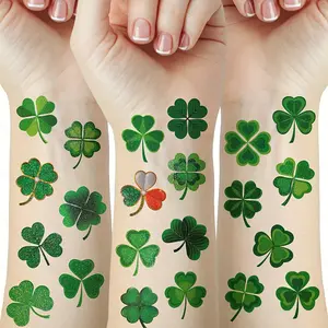 St Patricks Day Temporary Tattoos, Four Leaf Clover Design, Waterproof & Long Lasting, Perfect for Party Celebrations