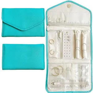 Altitude Boutique Travel Jewelry Organizer Roll Foldable Jewelry Case for Journey Packing Vacation-Rings, Necklaces, Bracelets, Earrings (Teal)