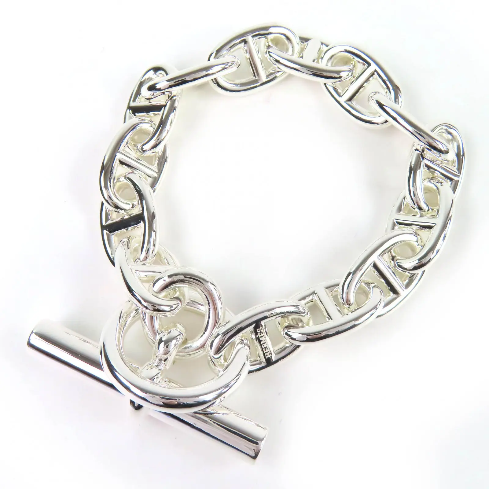 Pre-owned HERMÈS Sterling Silver 925 (Ag925) Small Leather Goods Chaine d'Ancre MM 925 Silver Bracelet