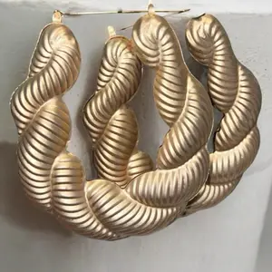 3 1/8” Large Bamboo Rope Hoops – Matte Gold Tone (Hollow & Lightweight)