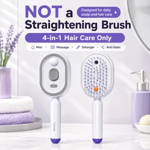 Electric Spray Air Cushion Massage Comb, 4-in-1 Red Light Scalp Massager Hair Brush with Mist Spray, Anti-Static Detangling & Volumizing Brush for Dry Frizzy Hair Care