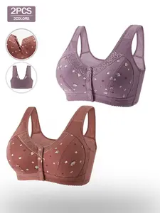 Women's Comfortable Front Button Bra, Full Support No Underwire Push-Up Plus Size Bras, Daily Wear, All Seasons，2Pack/4Pack，4 Colors.