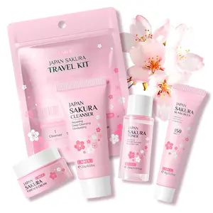 Sakura Travel Skincare Kit, 4 Counts/set Moisturizing Facial Skincare Kit, Hydrating Facial Cream, Facial Skin Care Kit for Women & Girls